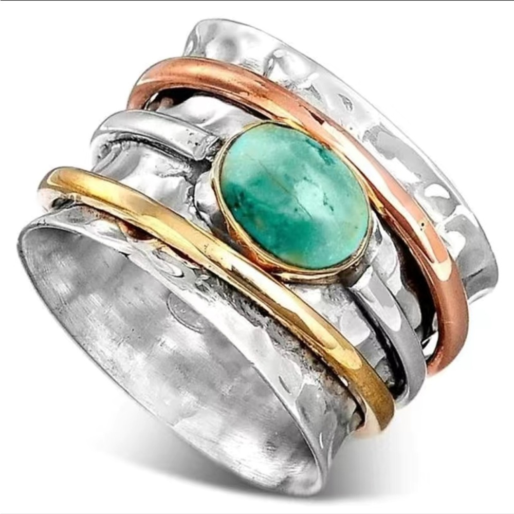 NEW Boho Ring With Inlaid Turquoise - Picture 2 of 3